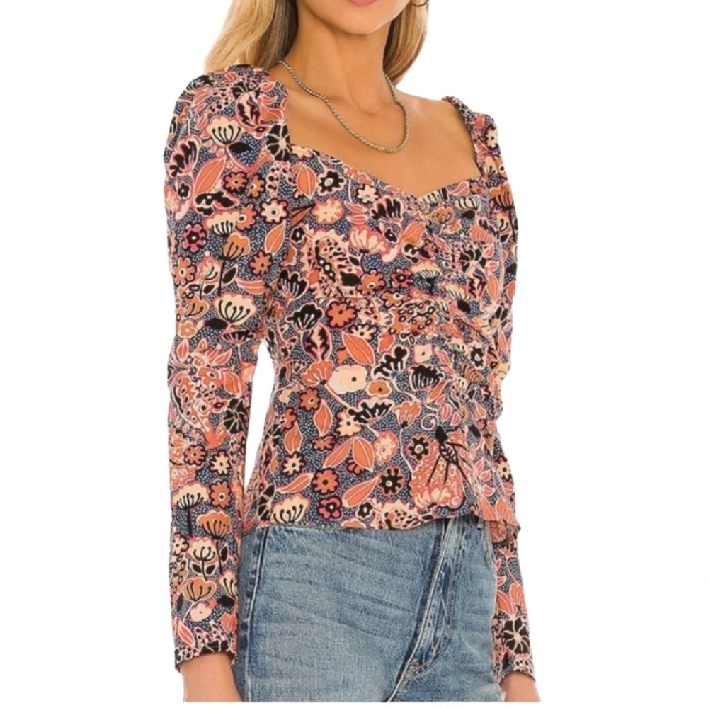 A.L.C. Chandler Floral Cotton Sweethear Top Dark Navy/Chestnut Size 4